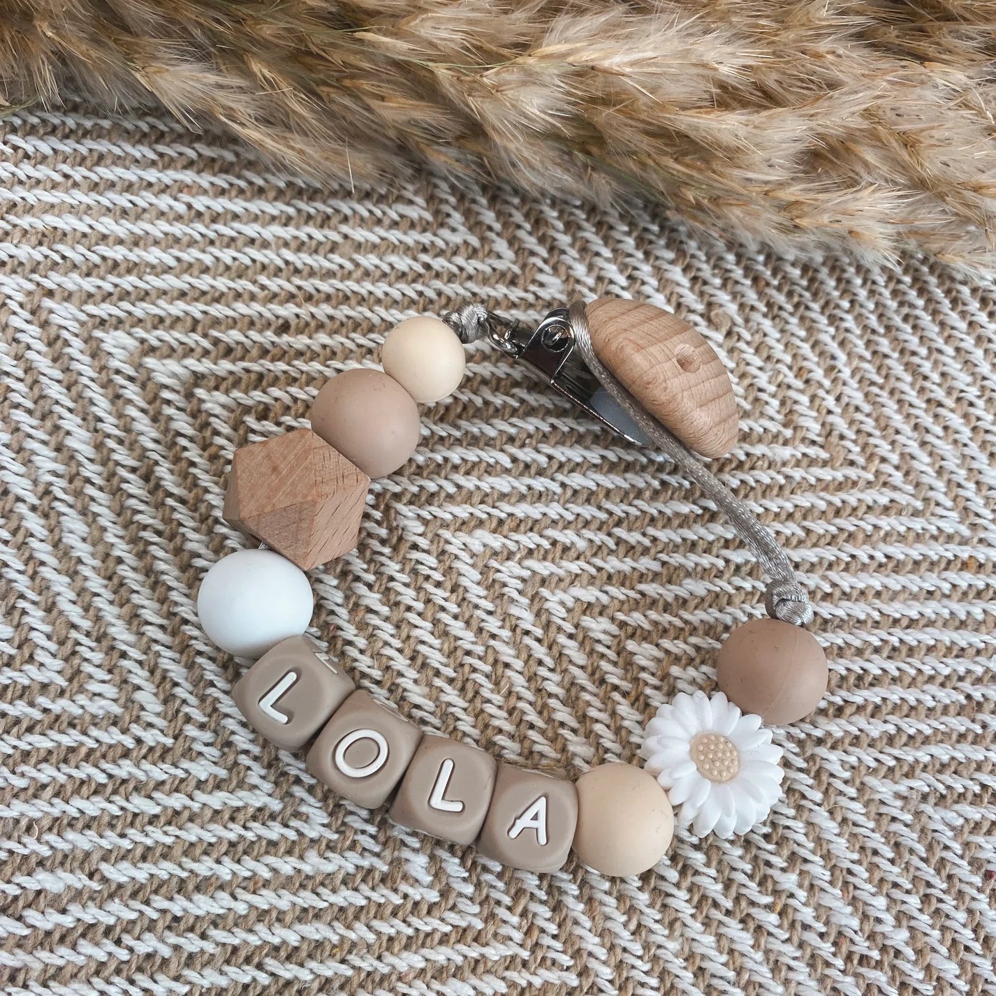 Speenkoord met naam | Bloem Wit