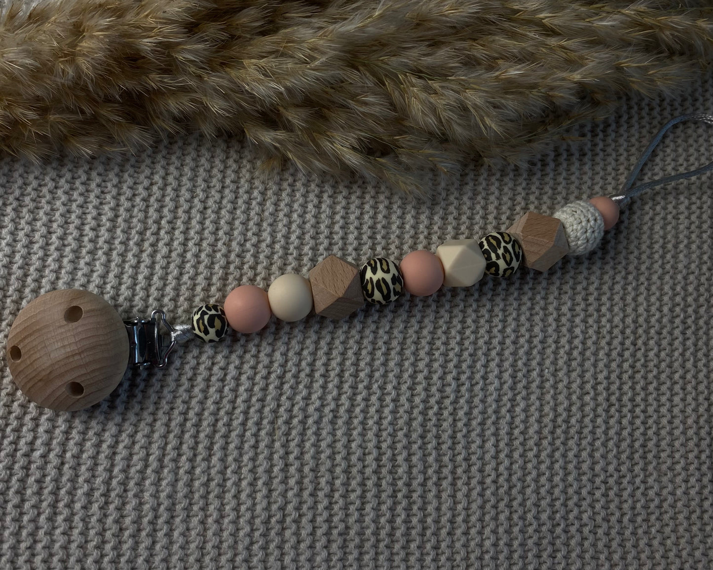 Speenkoord zonder naam | tijgerprint & peach