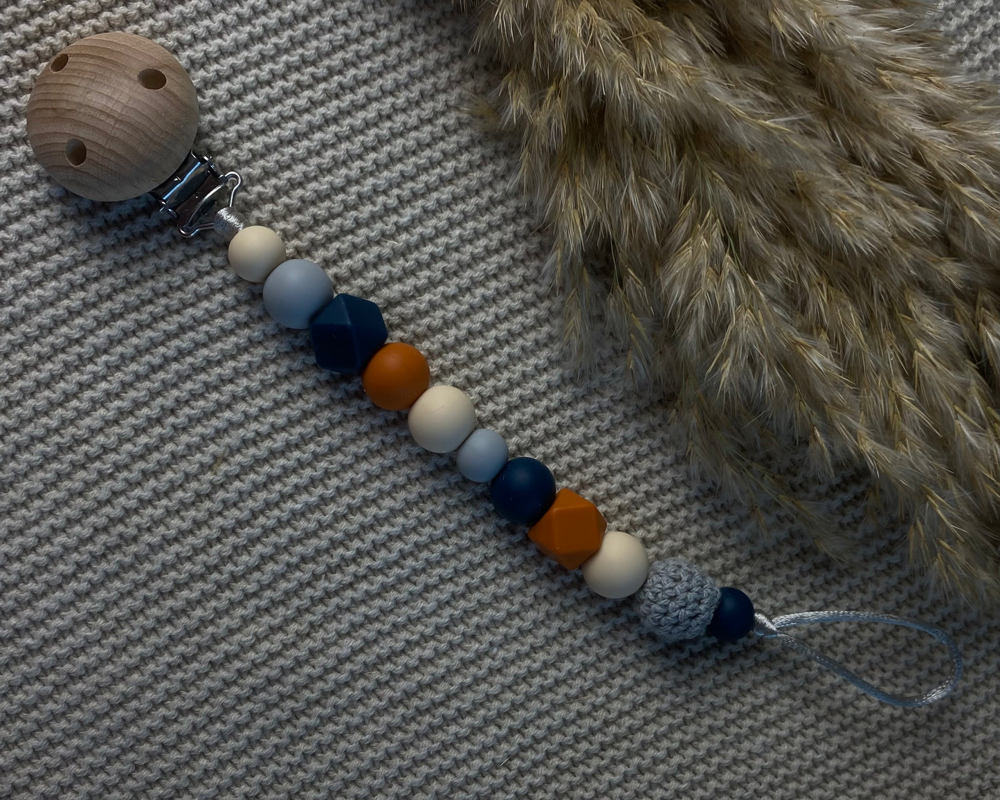 Speenkoord zonder naam | oranje & grijs