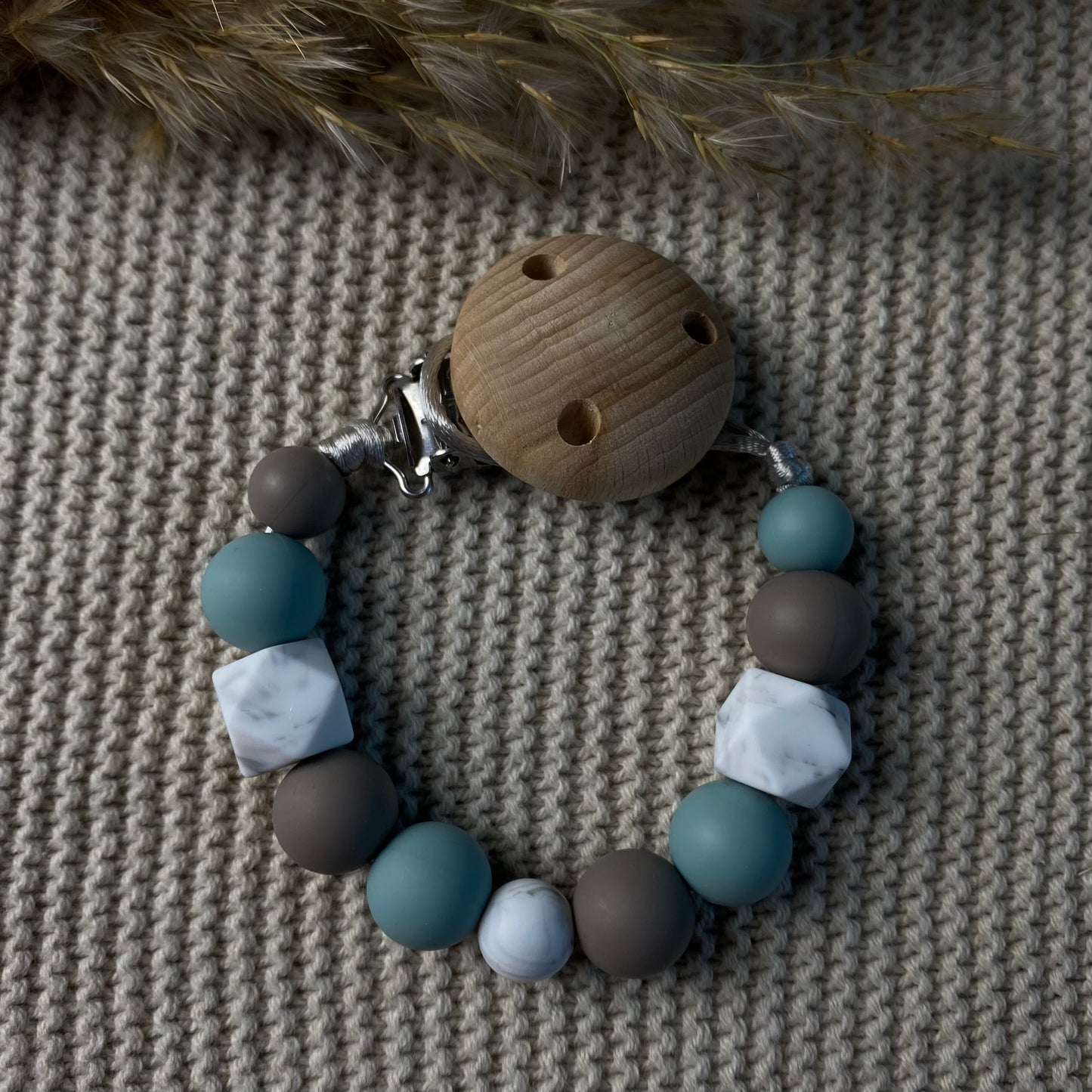 Speenkoord zonder naam | taupe & grijsblauw