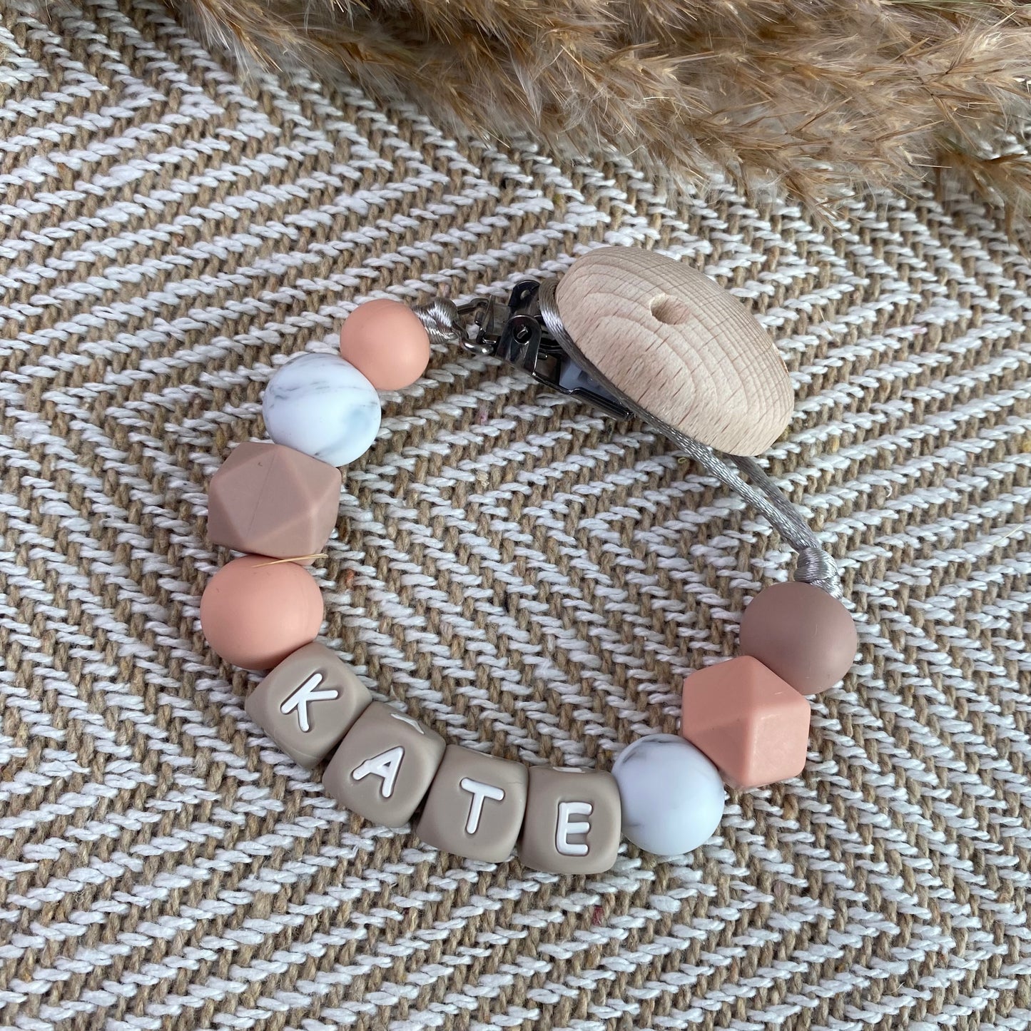 Speenkoord met naam | rosewood - marble