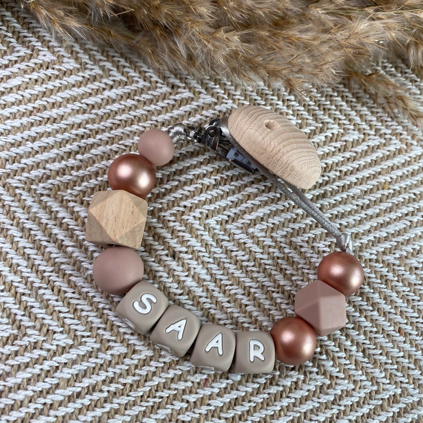 Speenkoord met naam | rosegold - oud roze
