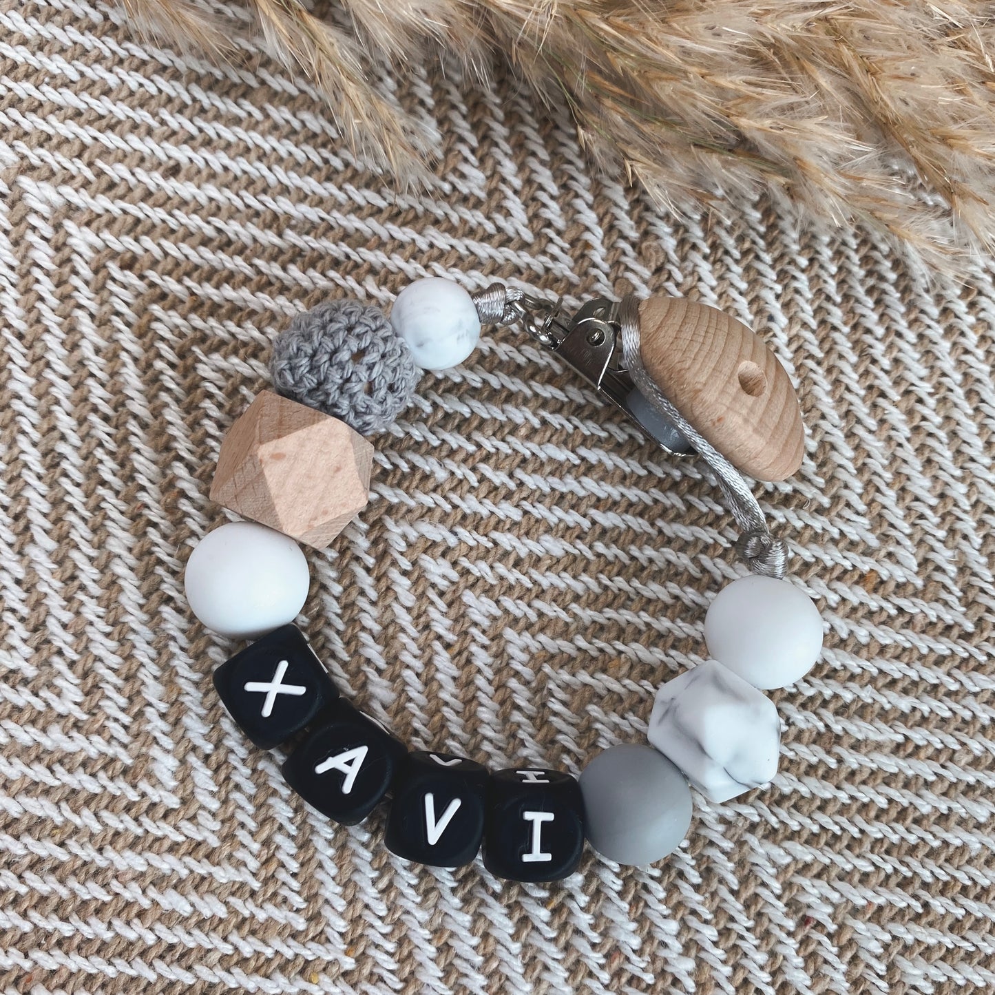 Speenkoord met naam | Grijs tinten