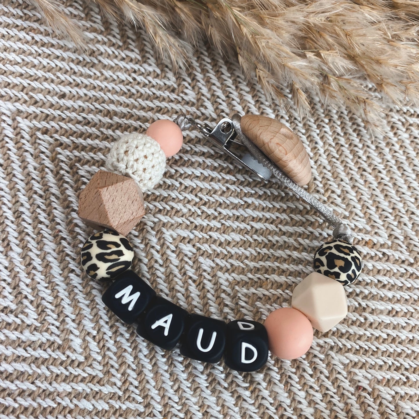 Speenkoord met naam | Peach tijgerprint