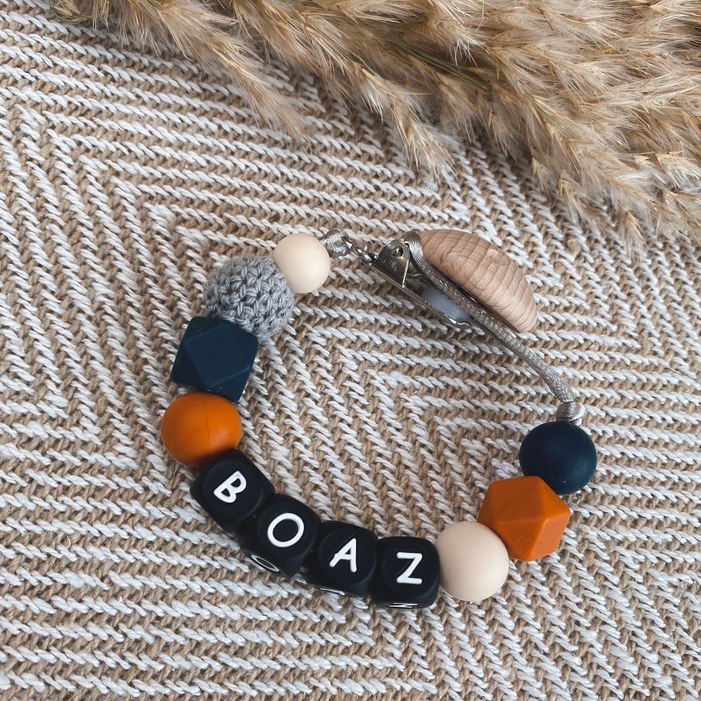 Speenkoord met naam | oranje & blauw