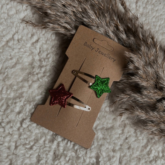 Haarspeldjes ster | rood & groen
