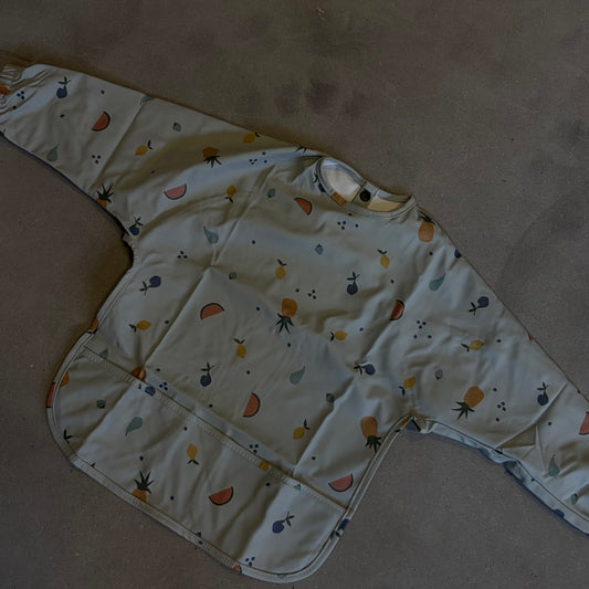 Waterproof slab met mouwen – verstelbaar (0–4 jaar) fruit grijsblauw