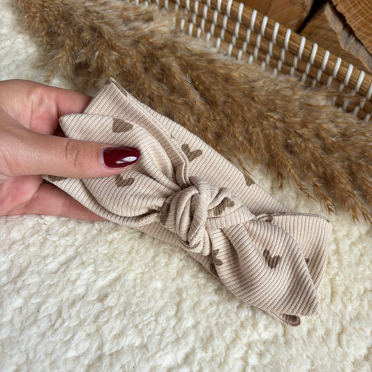 Haarband knoop hartjes beige