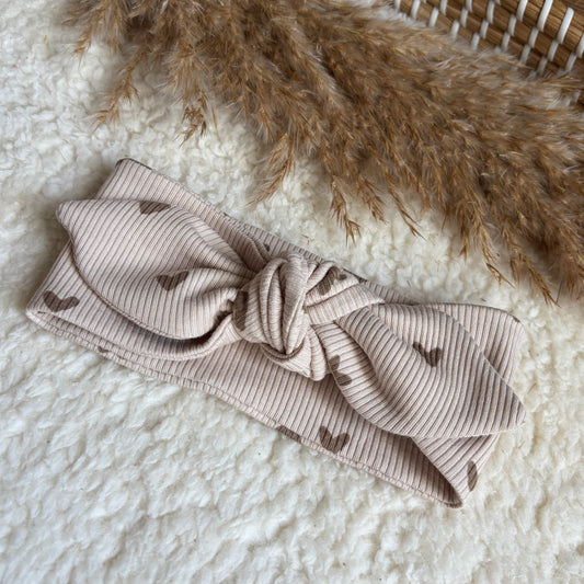 Haarband knoop hartjes beige