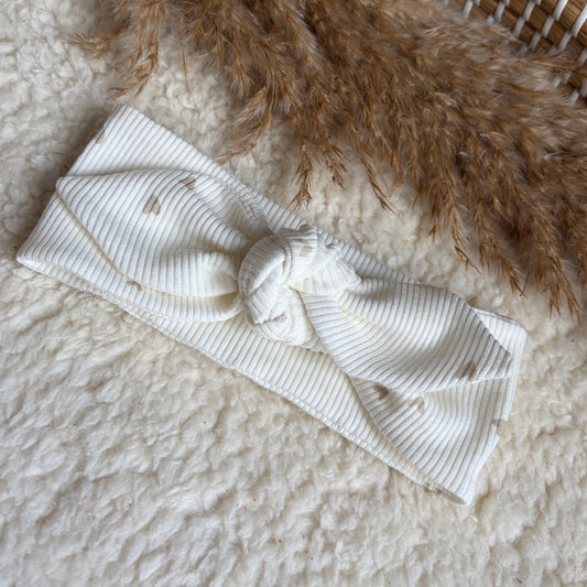 Haarband knoop hartjes wit beige