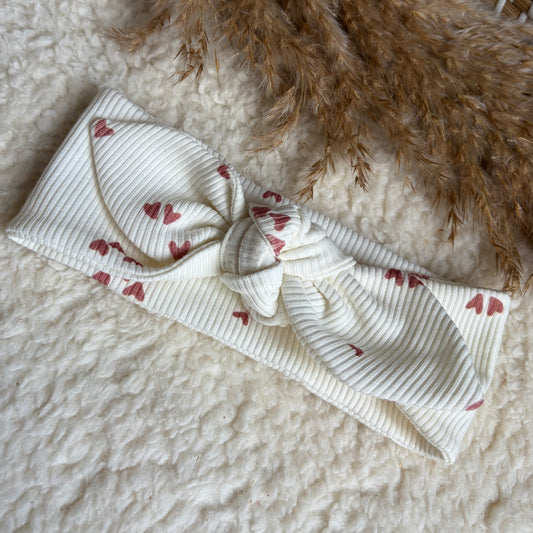 Haarband knoop hartjes wit roze