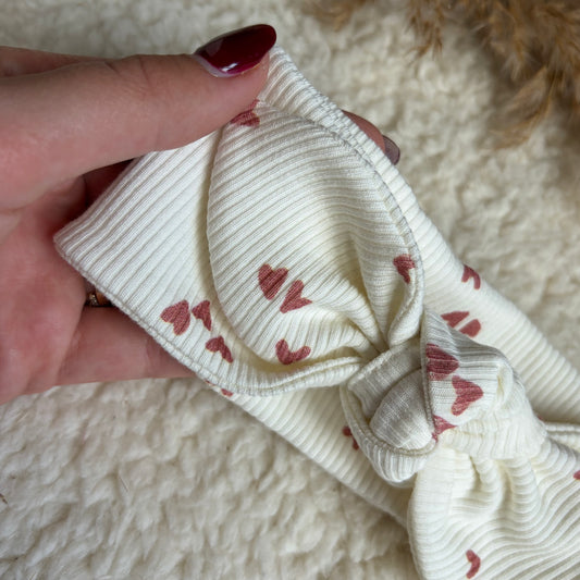 Haarband knoop hartjes wit roze