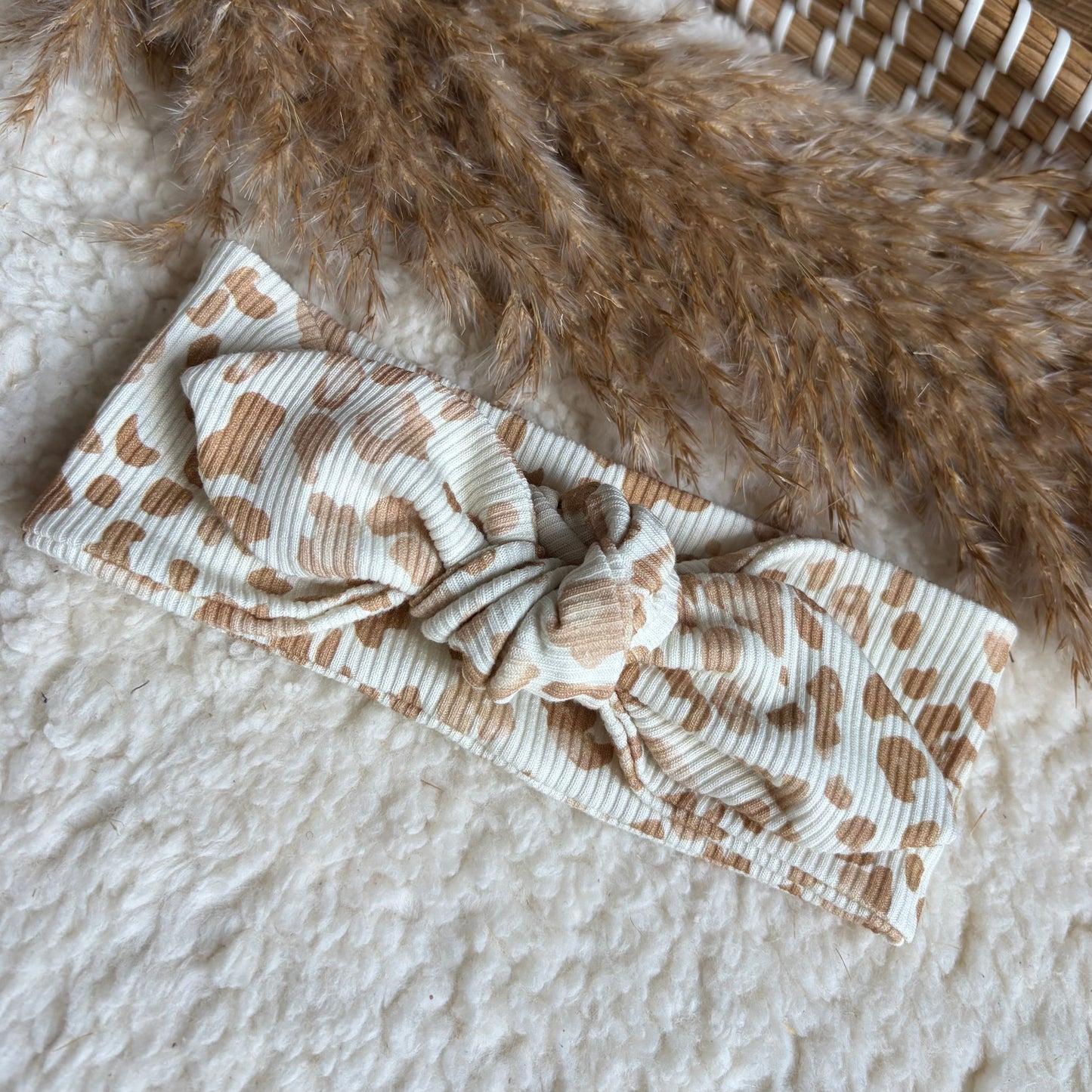 Haarband knoop tijgerprint beige