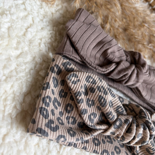 Haarband knoop combideal taupe & tijgerprint