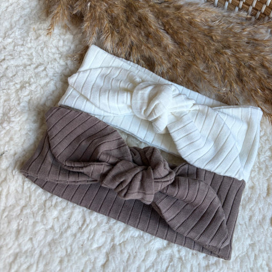 Haarband knoop combideal taupe & wit rib