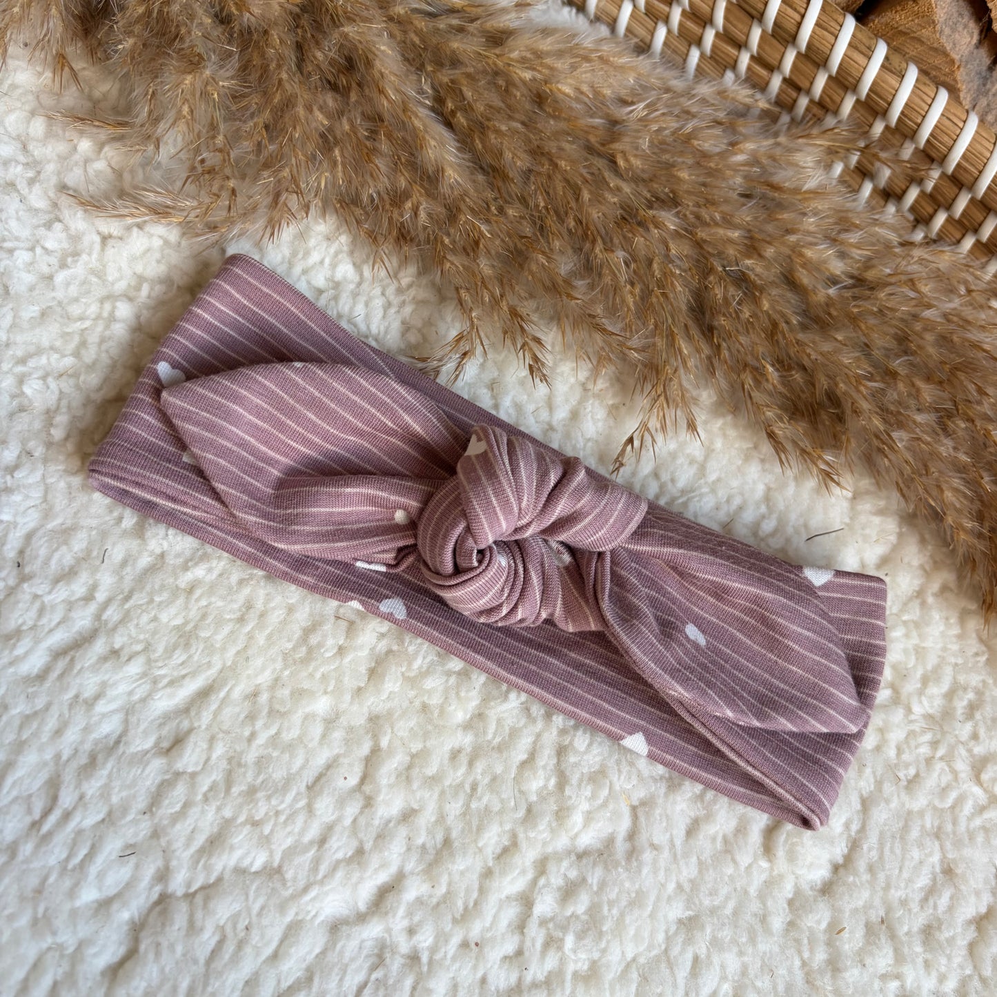 Haarband knoop roze streepjes/hartjes