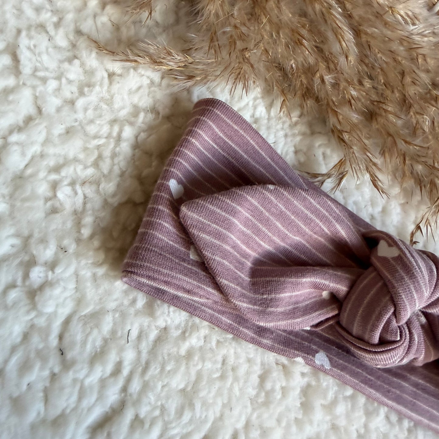 Haarband knoop roze streepjes/hartjes