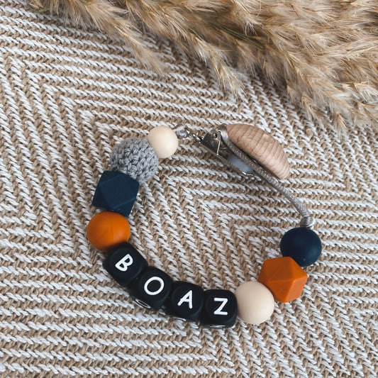 Speenkoord met naam | oranje & blauw