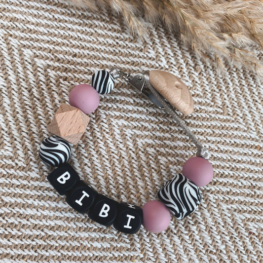 Speenkoord met naam | Zebra & heather